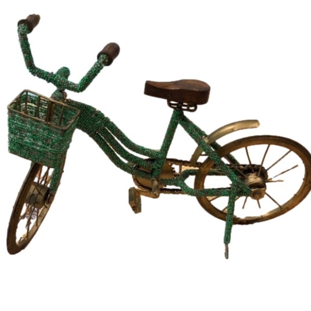 Bevier Decorative Metal and Wood Beads Bicycle Sculpture